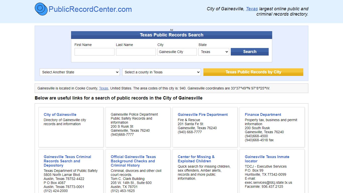 Gainesville, Texas Public Records and Criminal Background Check